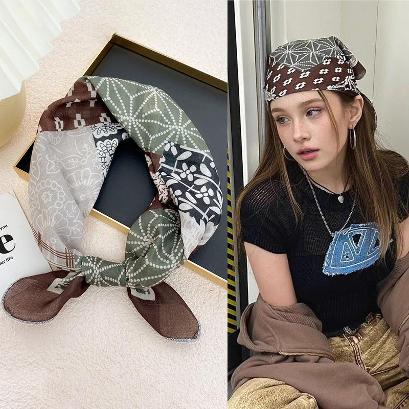 

Женский платок на шею с цветочным принтом, корейский, хлопково-льняной, квадратный шарф, элегантные шейные платки, маленькие накидки, бандана, головной платок