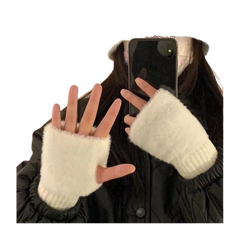 Half Finger Flip Top Student Knitted Gloves for Women's Office Writing Cold Proof Warm Gloves with Missing Fingers Touch Screen Gloves