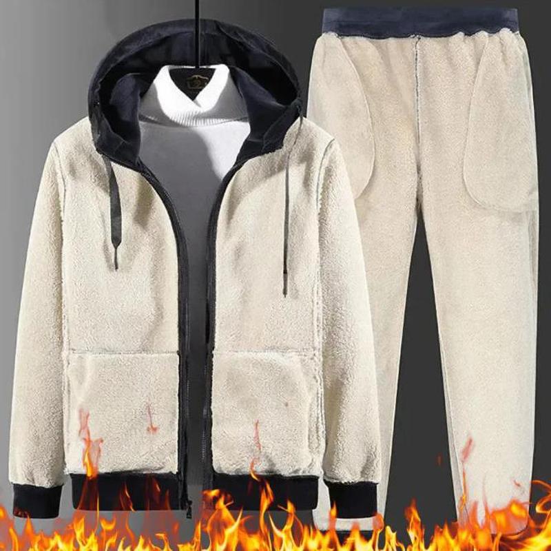 Vinter Träningsdräkt Delar Set Varm Tjock Fleece Joggingbyxor Outfits Casual Dam Plysch Huvtröjor