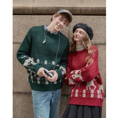TonLion 2025 A/W Jacquard Fair Isle Crew Neck Couple Sweater