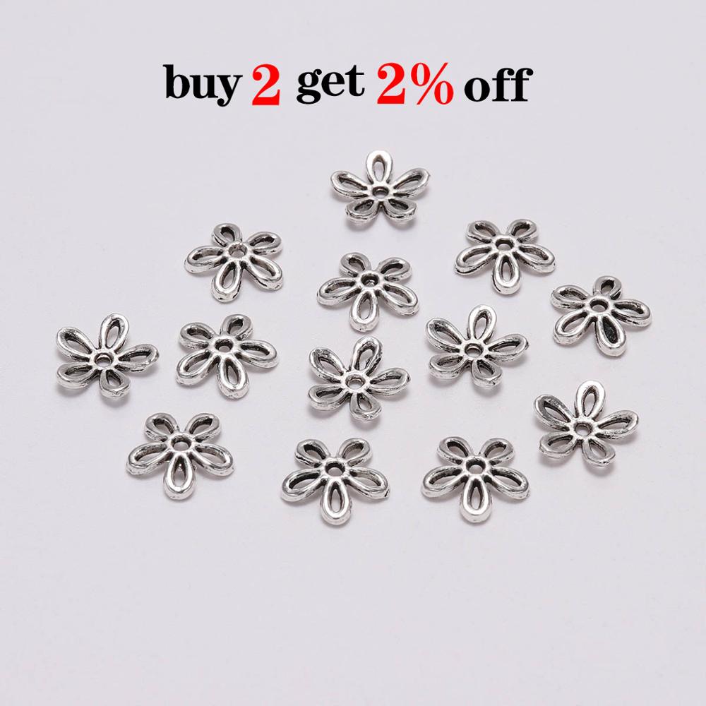 50pcs/Lot 11.5mm 5 Petals Antique  Simple Hollow Flower Loose Sparer Apart End Bead Caps For DIY Jewelry Making Findings