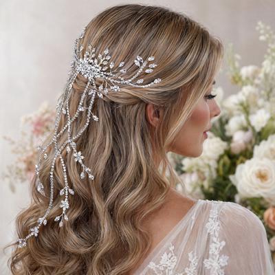 Hair Comb with Tassel Chain Design Wedding Crystal Stones And Elegant Vine Hair