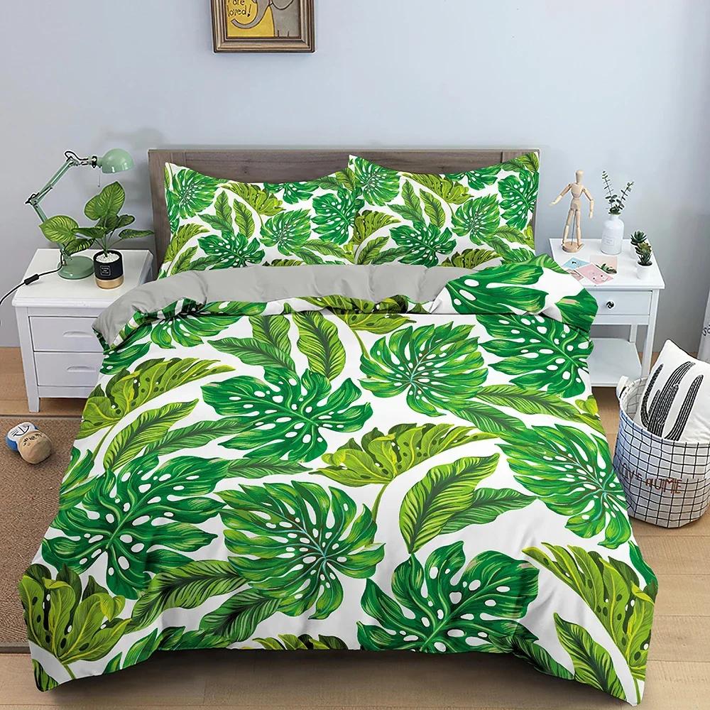 Green Nature Weed Leaves Bedding Set Single Twin Double Queen King Cal King Size Bed Linen Set