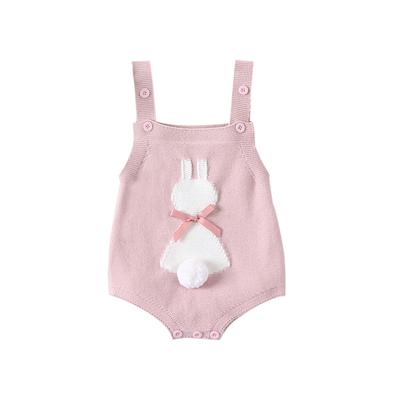 Baby Girls Easter Overalls Sleeveless Bunny Print Bow Rompers Newborn Spring Outfit