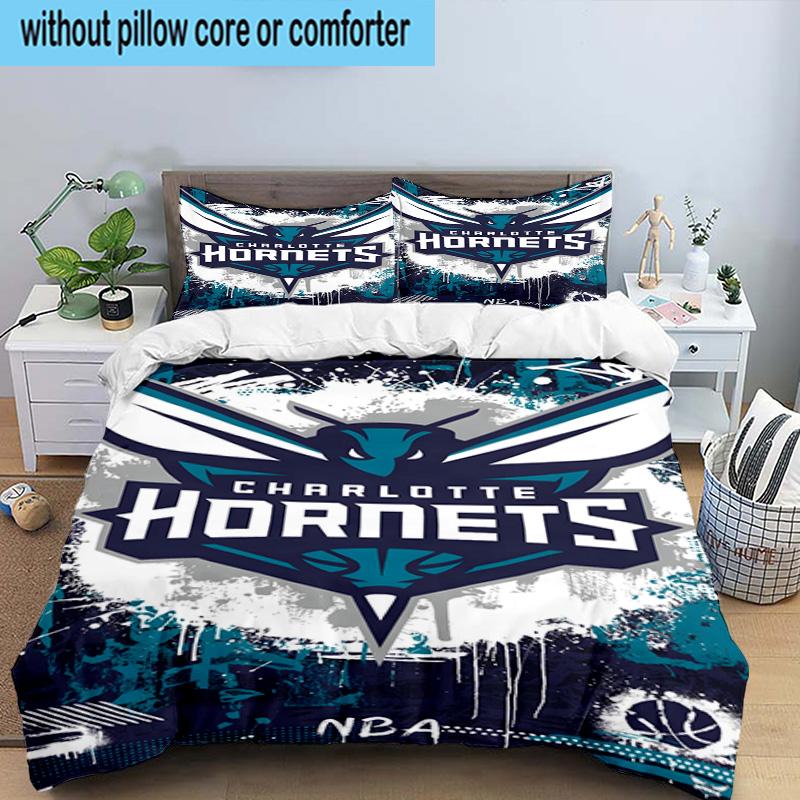 Charlotte-Hornets Logo Printed 3PCS Bedding Set, Includes A Duvet Cover and Two Pillowcases for Bedroom, Suitable for All Seasons Fan Gifts