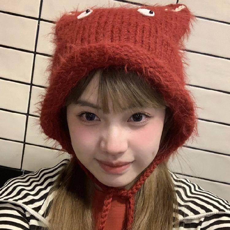 Crochet Cats Ear Hat for Women and Girl Popular Knitted Beanies Hat Soft Pullover Hat for Casual Outdoor Sport Headpiece