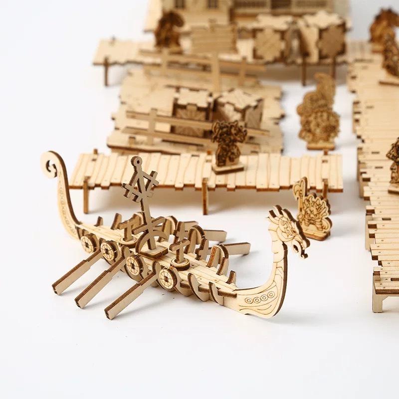 3D Mini Viking Fishing Ground Wooden Jigsaw Puzzle - Educational Toy for Kids