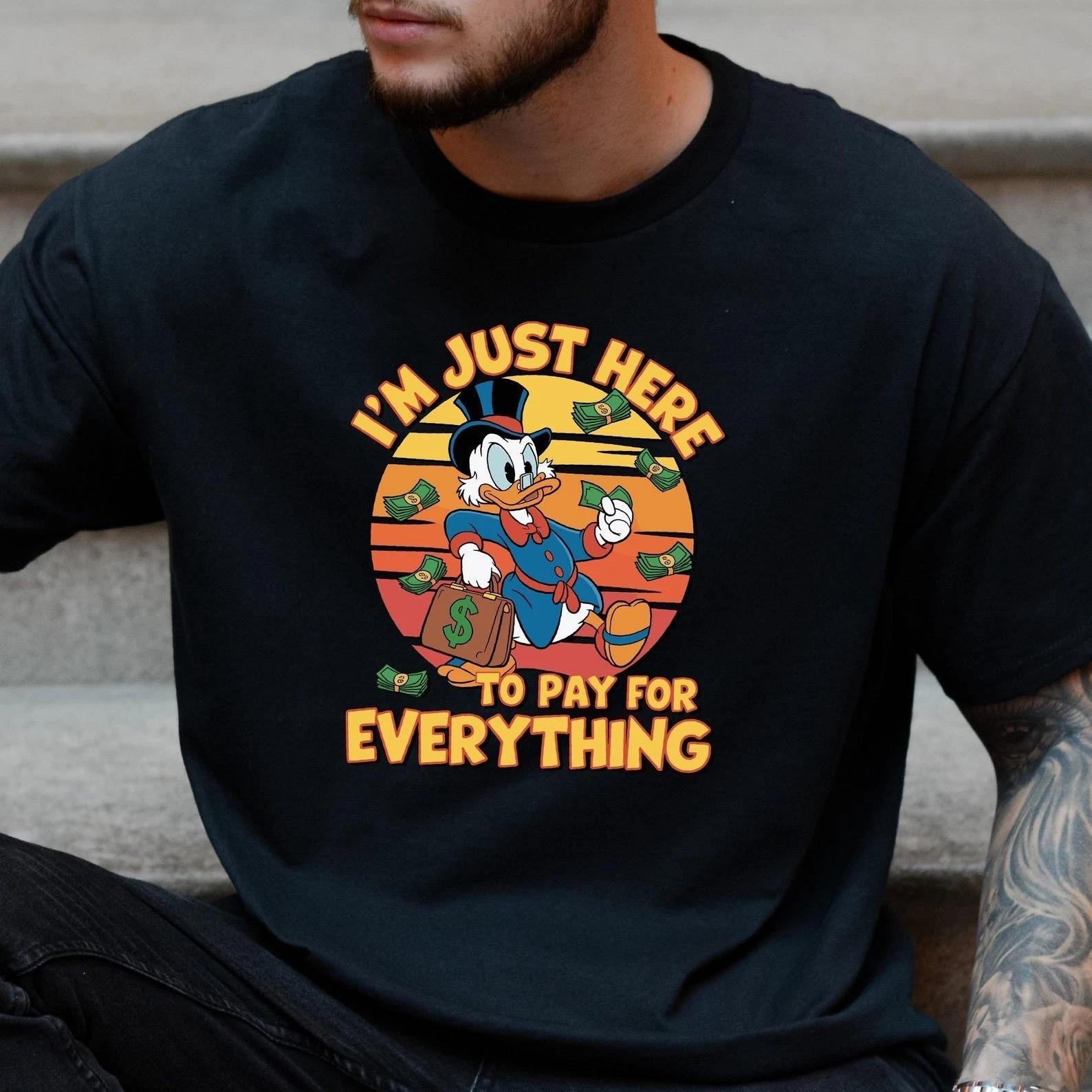 Im Just Here To Pay For Everything Funny Duck Money T-shirt L