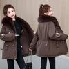 Winter short pie overcome women's big fur collar waist drawstring tooling thickened padded jacket brick and mortar store