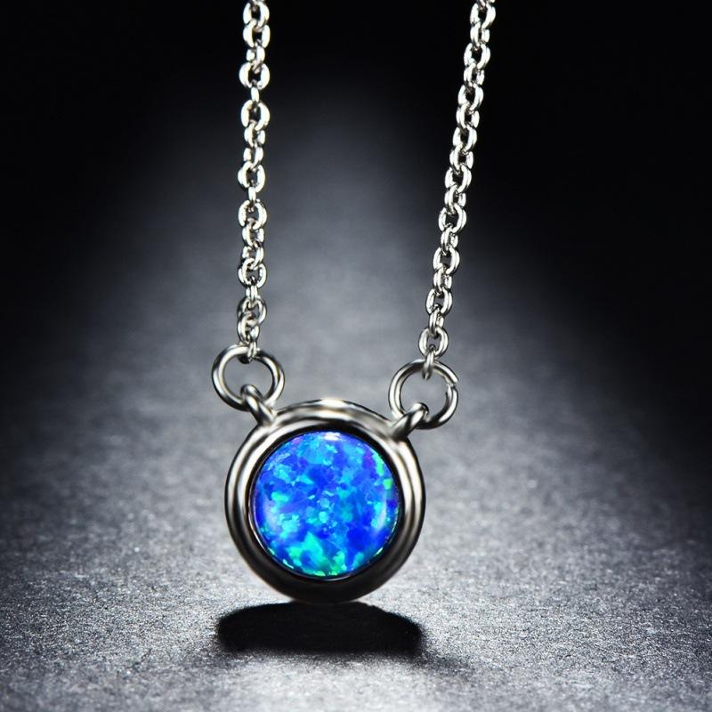 

Cute wind rose gold blue opal circle pendant necklace female Internet celebrity accessories design sense collarbone chain