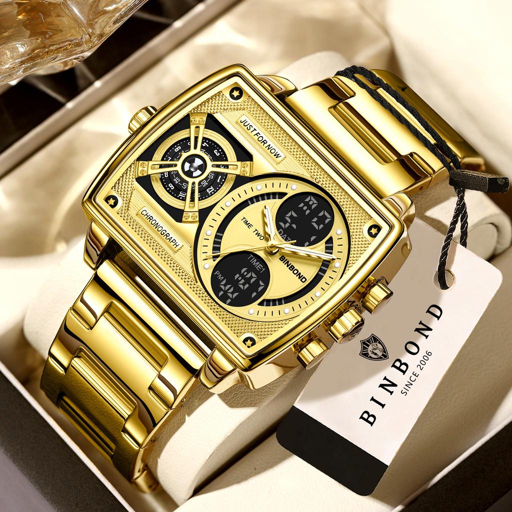 BINBOND Multi-Functional Precise Quartz Watches for Men Luxury Luminous Waterproof Men's Wristwatches