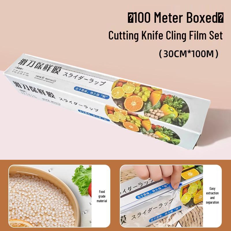 Boxed Sliding Lock Food-Grade Fresh-Keeping Film with Cutter - Thick, Tear-Resistant, Large Roll