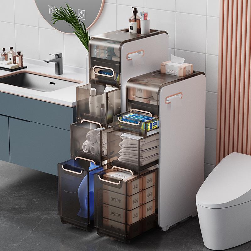Luxury Bathroom Crevice Storage Rack Trolley - No Installation Required, Floor-Standing Cabinet.