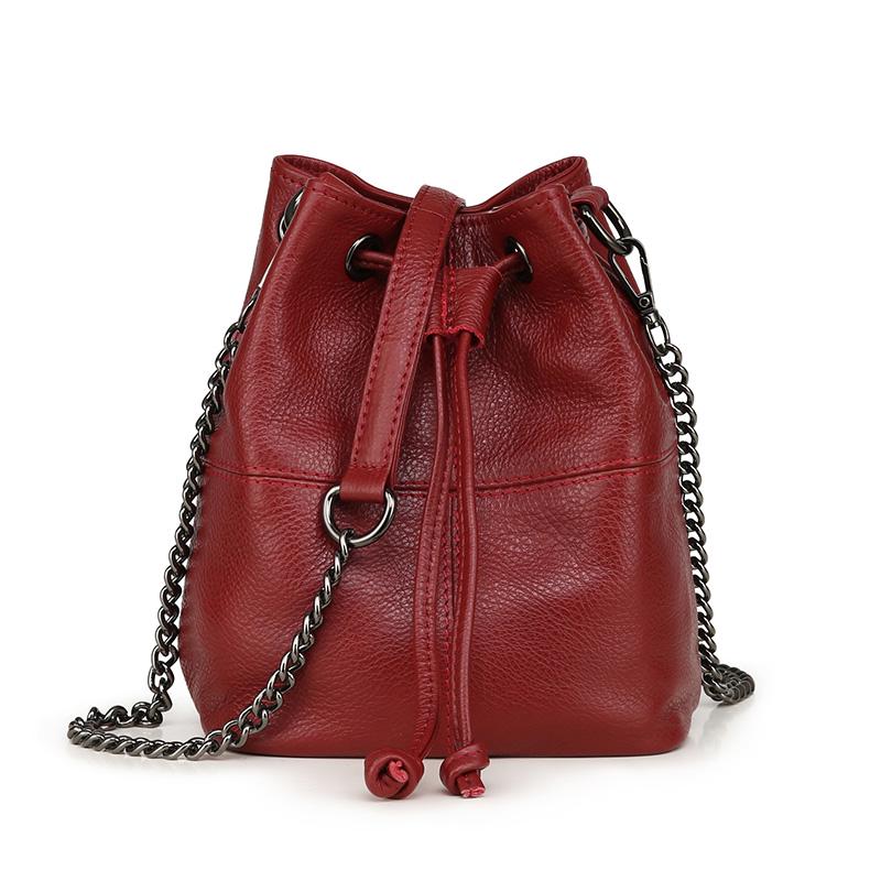 

Модная сумка-ведро из натуральной кожи, сумка-тоут с завязками для женщин, мягкие сумки через плечо, сумка-мессенджер из коровьей кожи, повседневная сумка-тоут с цепочкой MIT красный