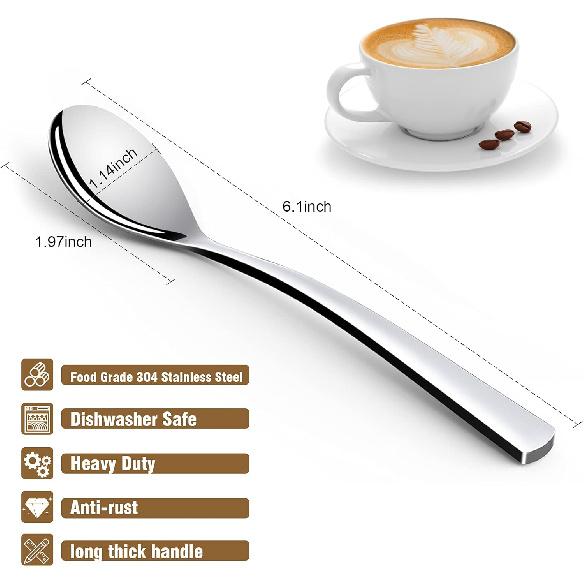 Coffee Spoons,4-Piece GLAMFIELDS Teaspoons with a Long Handle, 6.1"Demitasse Espresso Spoons Set Food Grade Stainless Steel Small Serving Spoons for