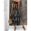 Strappy Printed Dress - Elegant Ink Silk Gauze for Commute and Casual Wear