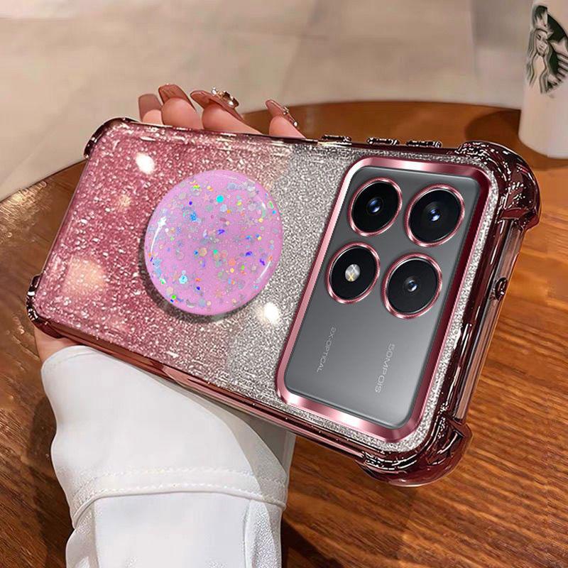 For POCO X6 Pro Holder Case Luxury Shiny Protective Shockproof Stand Cover Case For Xiaomi Poco F6 M6 M7 X7 X 6 Pro Coque Shell