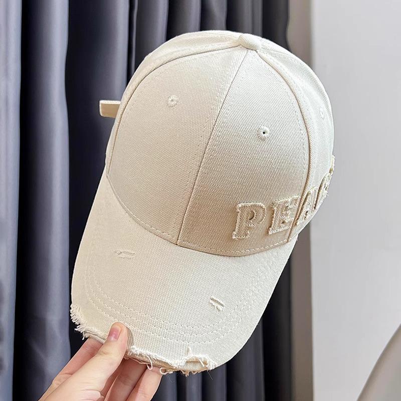 

Корейская версия писем Рваные старые письма Бейсболка Женская Модный бренд Универсальная Повседневная Маленькая Бейсболка с жестким верхом Мужская (54-58Cm) Adjustable