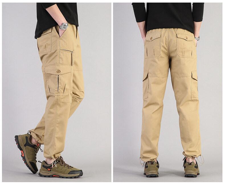 Męskie spodnie cargo na wiosnę i jesień, luźne, proste, wielokieszeniowe - Dostępne w rozmiarach plus