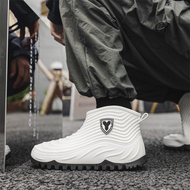 Stijl Mode Regenlaarzen Korte Schacht Heren Antislip Slijtvast Zeevissen Waterschoenen Plus Velvet Waterdichte Regenlaarzen