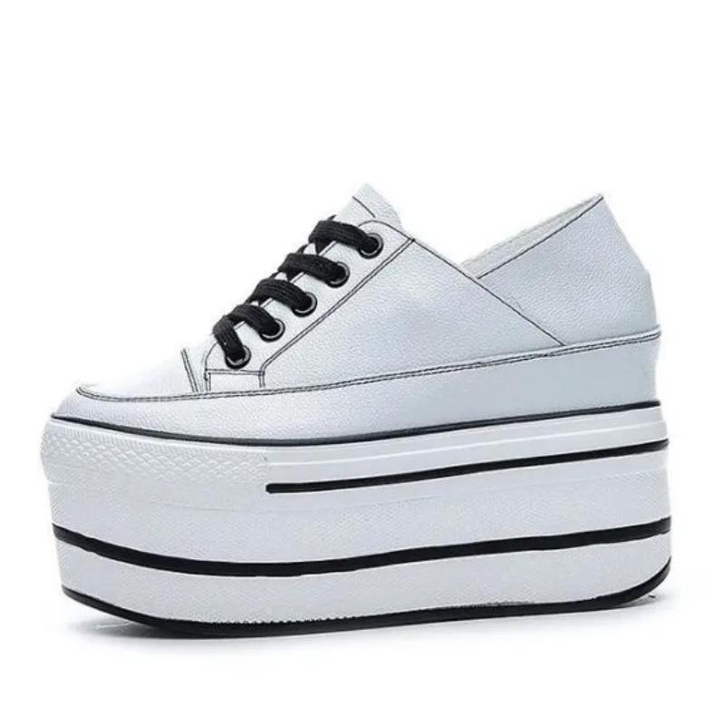 Mote Ekte Høyde Økt Superhøy Plattform Fritidssport Dame Fritidssko Kilehæl Økt Hæl Slip on Sneakers