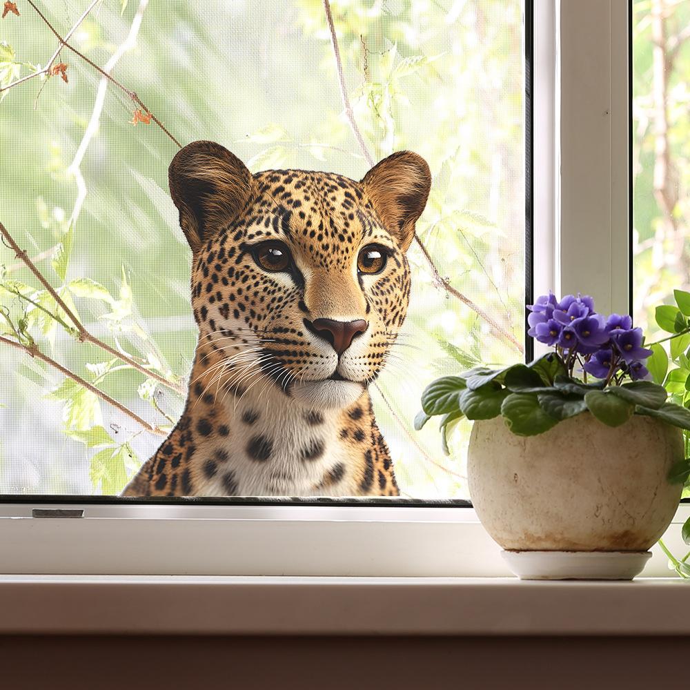 Powerful Leopard Balcony Glass Window Home Background Beautification Window Stickers