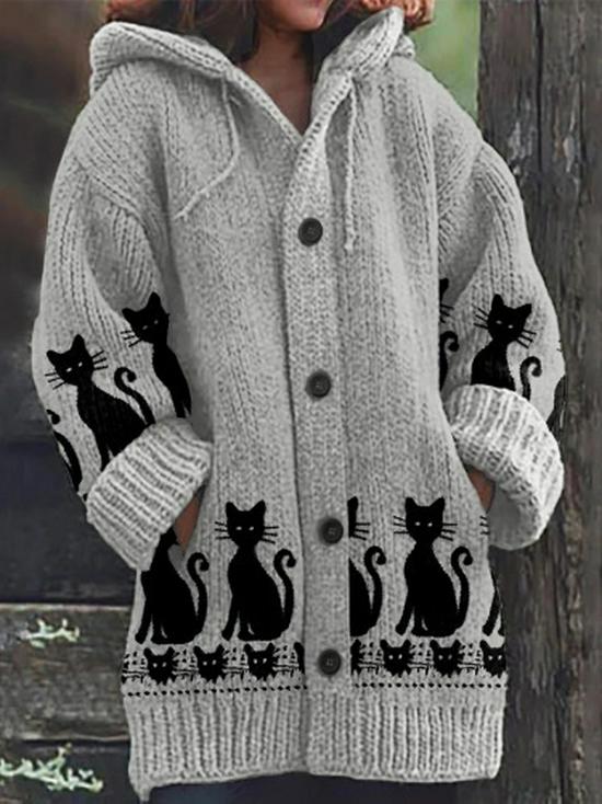 2025 New Style Hooded Jacquard Imitation Wool Cardigan – Loose Fit for Autumn/Winter