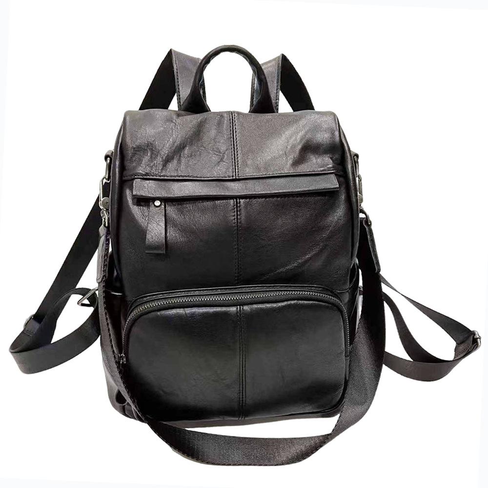 Modischer Anti-Diebstahl-Rucksack für Damen, neu und einfach anzubringen, Retro-Rucksack aus schwarzem Rindsleder, Mehrzweck-Rucksack, lässige Reisetasche