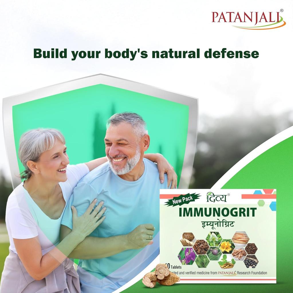 Patanjali Divya Immunogrit Tablet 60 X Pack Of 1 Boosts Energy And Vitality Herbal Wellness Supplement