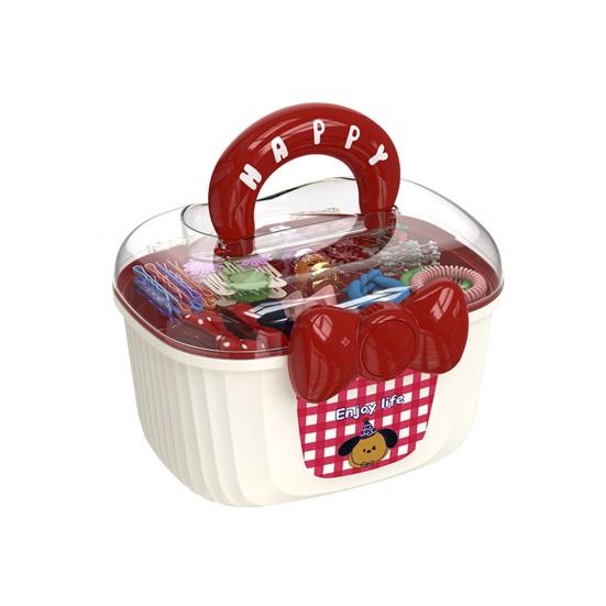 

Hair Accessory Storage Box Dust-Proof Lid with Bow Decor Layered Container for Children s Clips Ties G