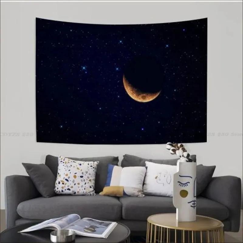 Night Starry Sky and Moon Tapestry Office Living Room Tapestry Home Wall Decoration Tapestry