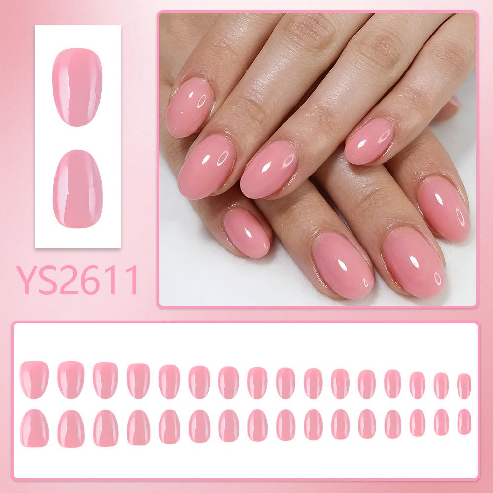 Peach Pink Glossy Oval False Nails - 32 Pcs, High-End Whitening, Removable, Short Length