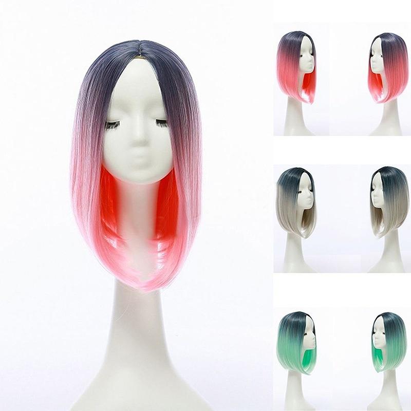 Wig Women Gradient Bob Anime Cosplay Synthetic Hair 34Cm Short Party
