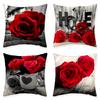 4 Pcs Black & Red Rose Pillow Covers Cozy Polyester Linen Cushion For Home Decor, Valentine'S Gift (Pillow Inserts Not Included)