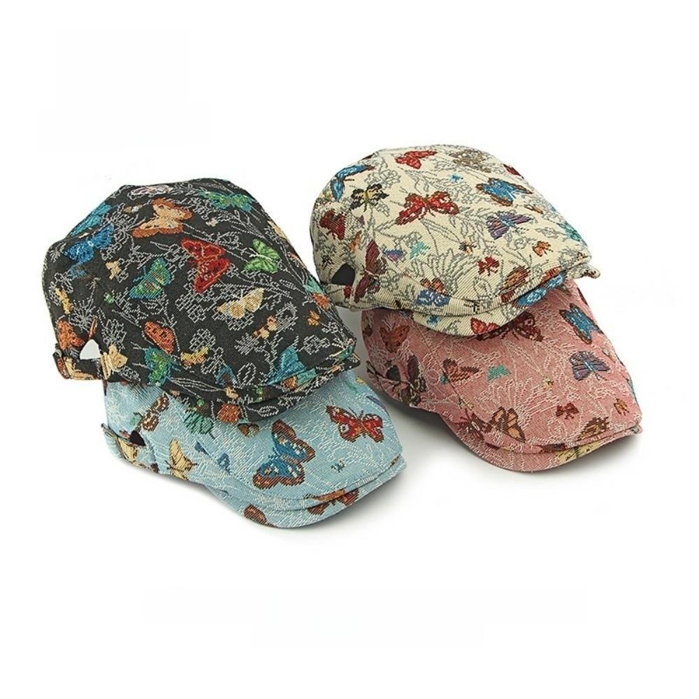 Reversible Design Retro Newsboy Cap Ethnic Style Butterfly Embroidered Beret  Women's Wear