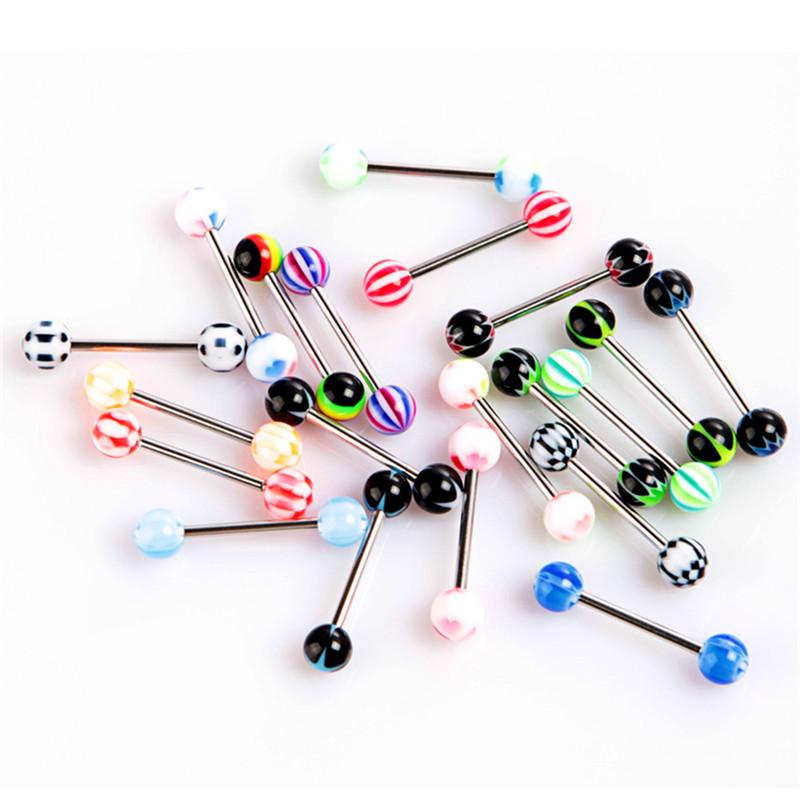 20/50/100Pcs Tongue Bars Surgical Steel Barbell Rings Ball Body Piercing Jewelry