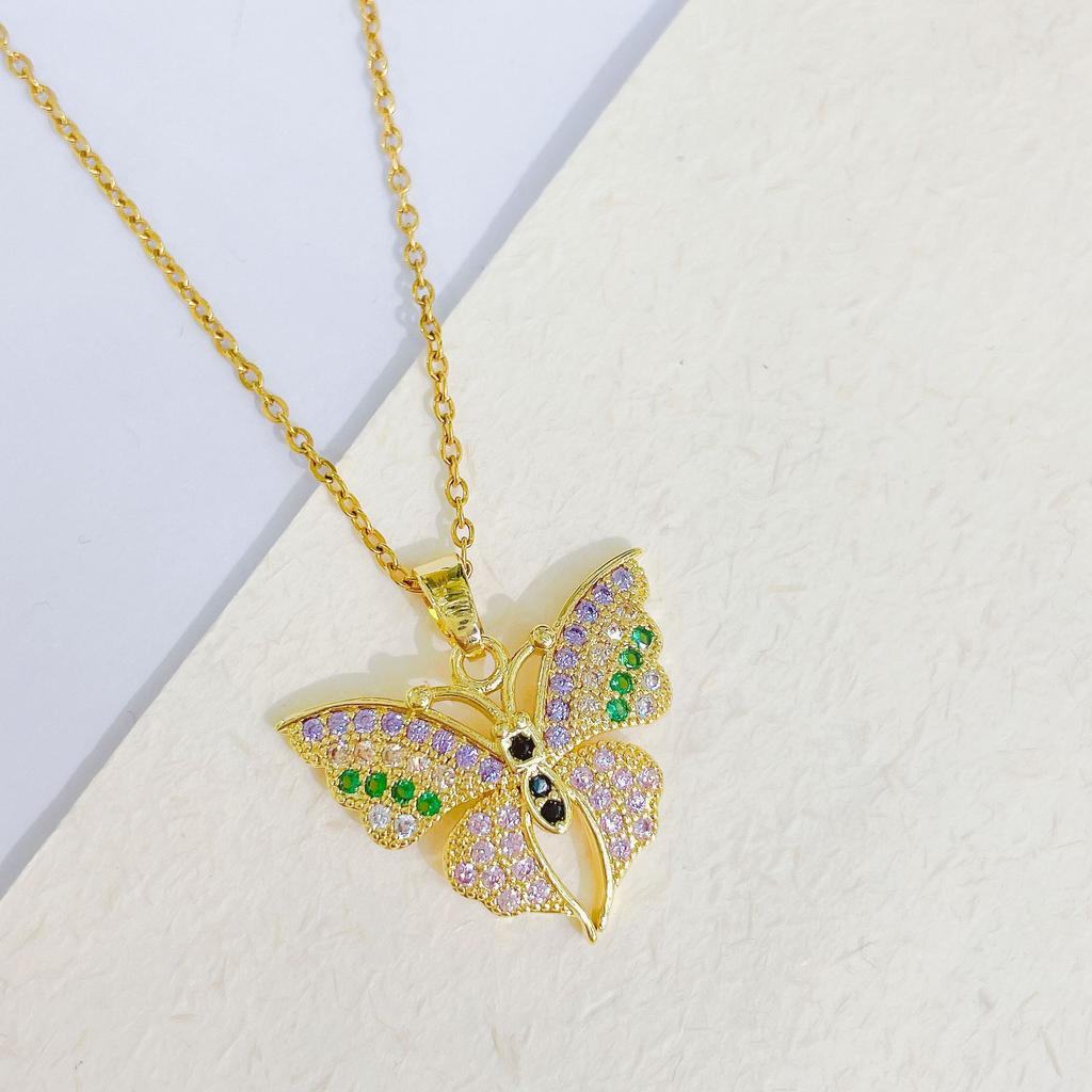 Personality Hip Hop Butterfly Necklace Color Zircon Unique Design Niche Fashion Pendant Jewelry For Young Women