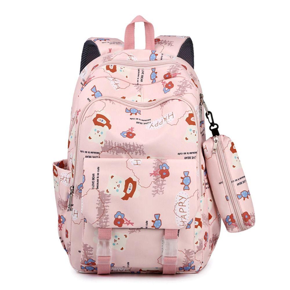 

Однотонный школьный рюкзак в корейском стиле с принтом медведя, повседневный рюкзак для детей розовый