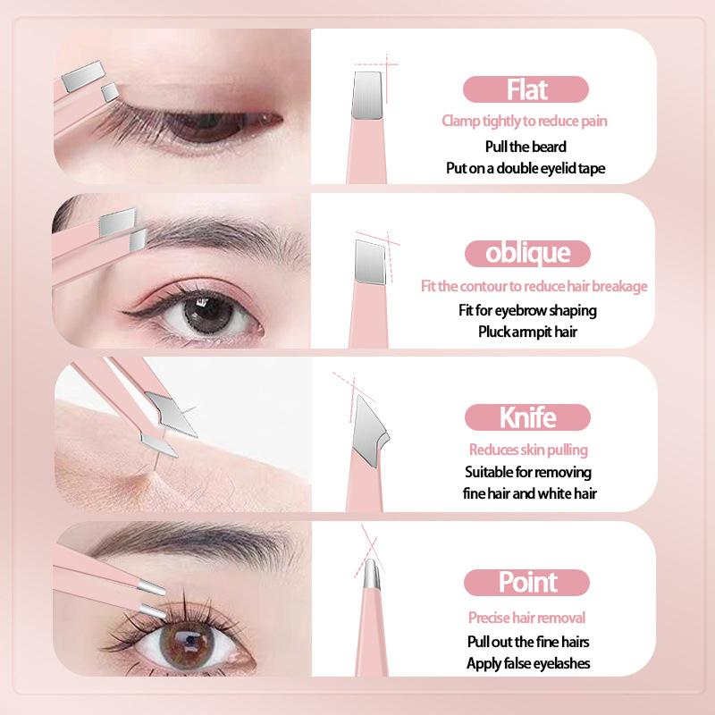 Colorful Stainless Steel 4 Pack Tweezer Set for Women and Men's Eyebrows & Eyelashes Comes with Storage Bag