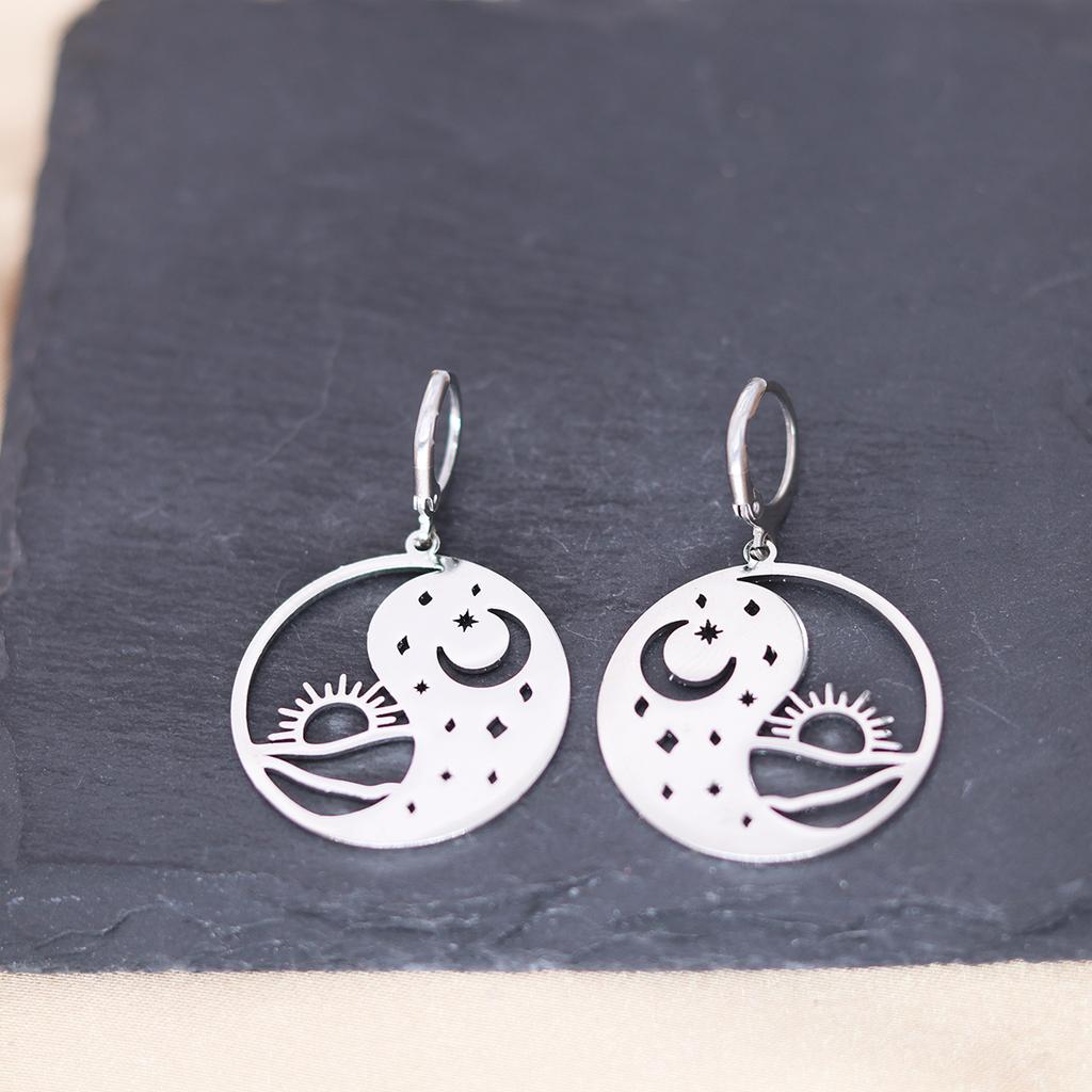 Kinitial Stainless Steel Death Moth Sun Moon Snake Mushroom Cactus Hamsa Hand Horse Earrings For Women Trendy Piercing Jewelry