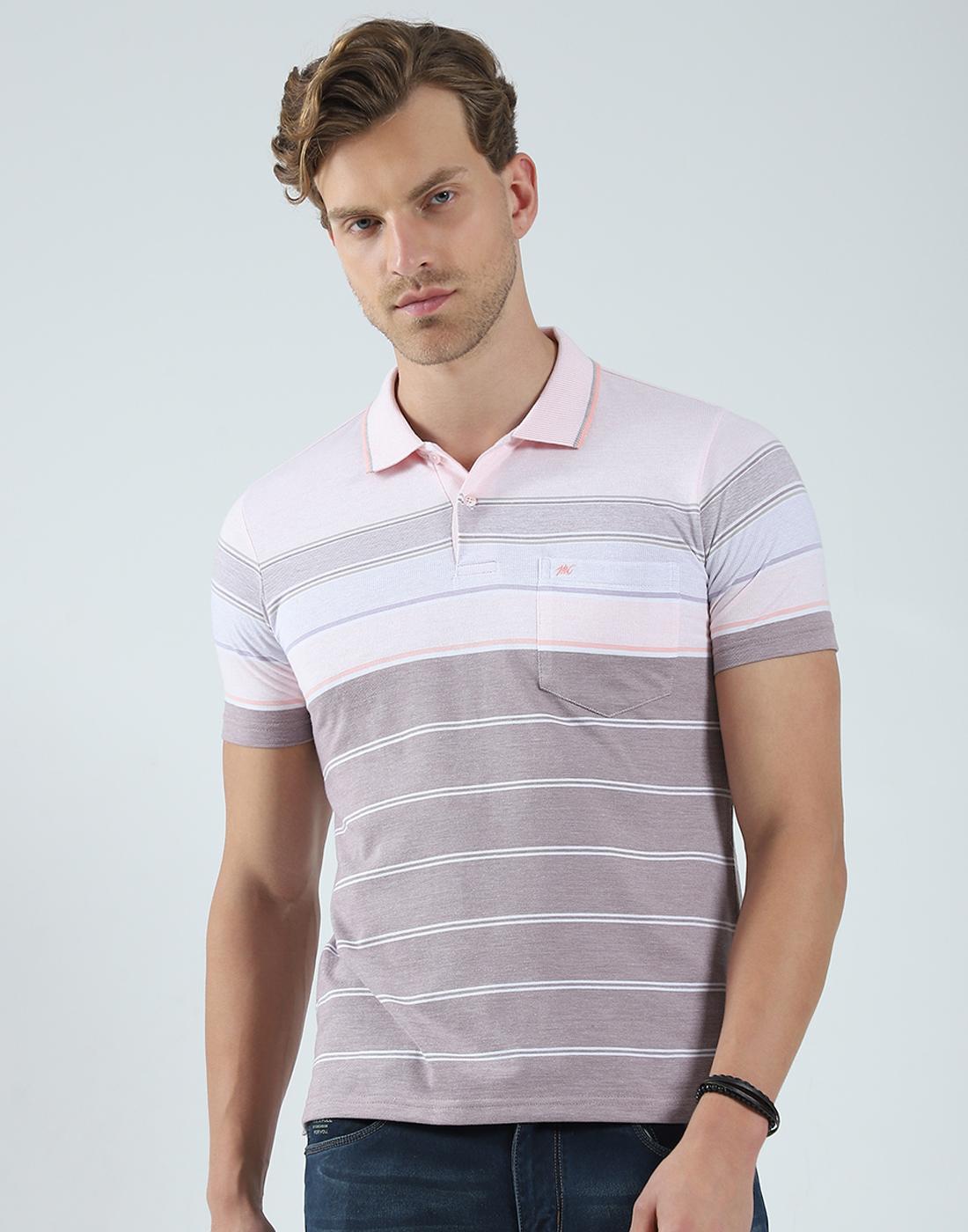 MONTE CARLO Heren Gestreept Kraag T-shirt XL roze