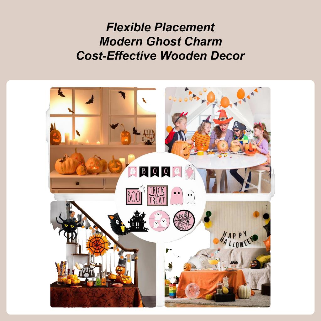 Halloween Table Decorations 13 Pieces Halloween Shelf Decor Boo Ghost Themed Wooden Sign Cute For Holiday Farmhouse Apartment