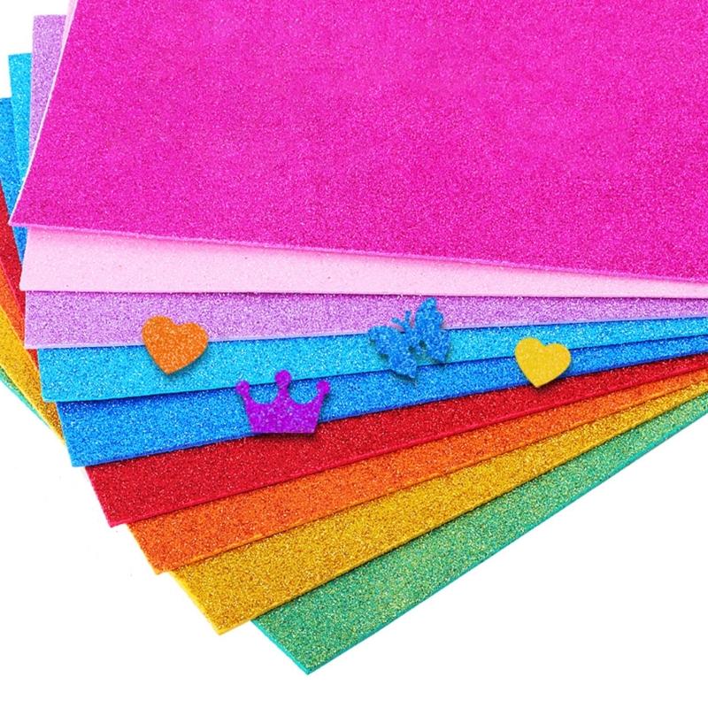 10Pcs Sparkling Metallic Sponge Cardstock 2mm Thickness Shimmering Adhesive Craft Paper for Scrapbooking Art Craft