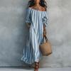European and American Autumn New Striped Shoulder European and American Women's Clothing Popular Holiday Dress