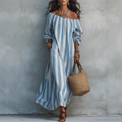 European and American Autumn New Striped Shoulder European and American Women's Clothing Popular Holiday Dress