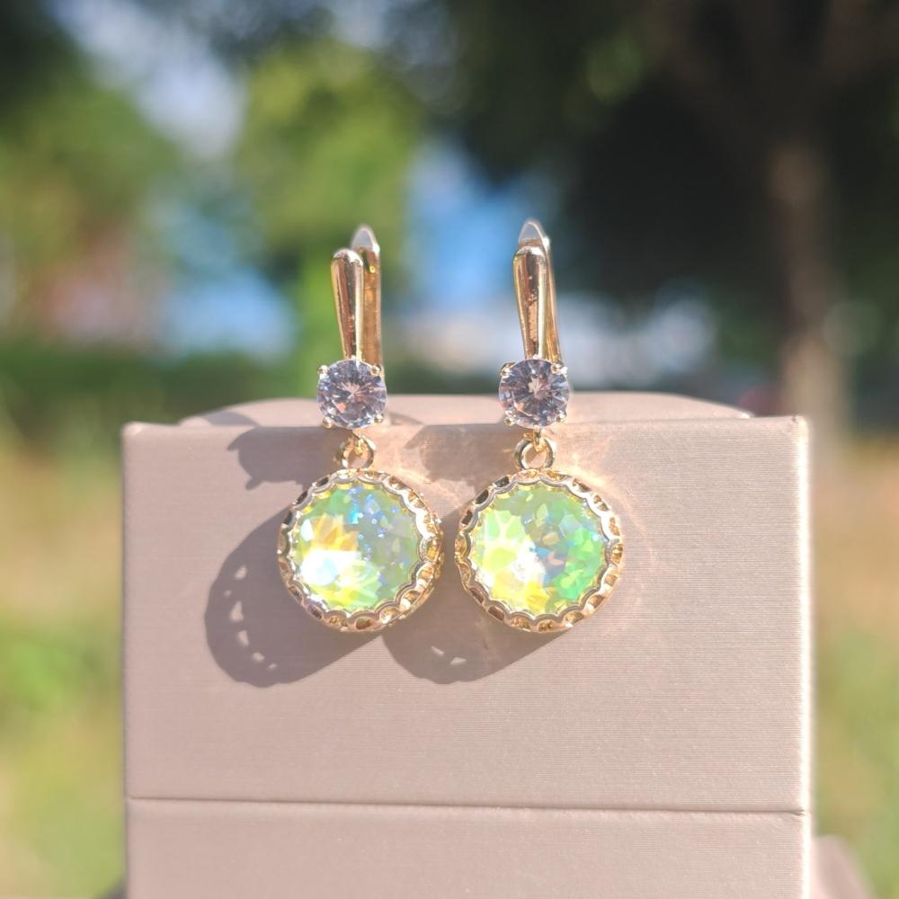 

1 пара стильных цветных круглых висячих сережек для женщин, ювелирные изделия из кубического циркония, повседневные аксессуары для свадебной вечеринки зелёный