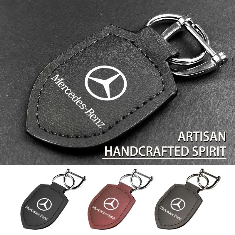 CDX1 Hot 2026 New For Benz Car Keychain Key Holder Shield Leather Key Rings Pendant For Mercedes Benz W202 W212 W126 W140 W168 W177 C