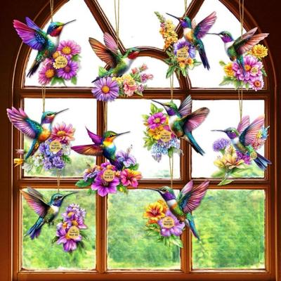 Yousheng Kolibri Weihnachtsschmuck 2D Acryl Fliegender Vogel Hängeanhänger für Weihnachtsbaum Tür Fenster Heimdeko