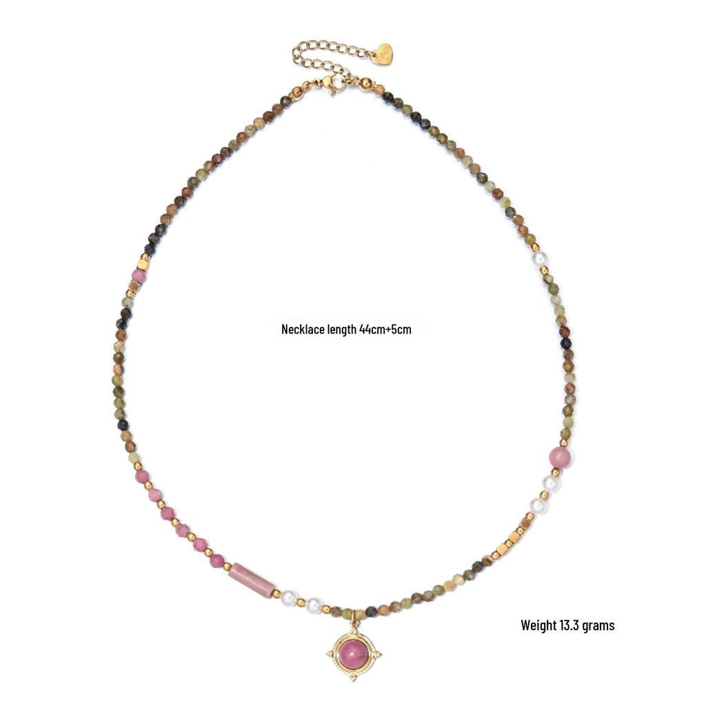Colorful Red Vein Stone Beaded Necklace | Natural Stone Layering for a Luxurious Vacation Look