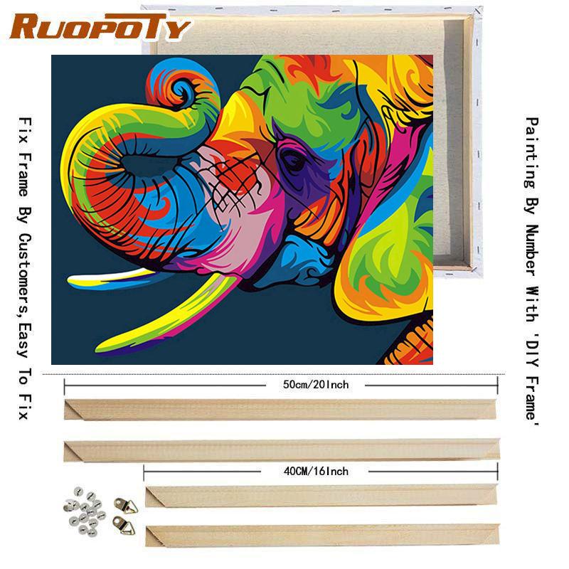 Frame Painitng By Numbers Kits Colorful Elephant Animals Picture Acrylic Paint By Numbers For Home Decors 40x50